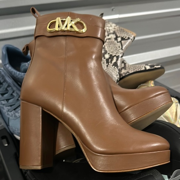 Michael Kors Brown and Gold Heeled Boots - Picture 1 of 3
